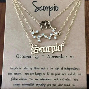 Scorpio Horoscope 3 Rose Gold Tone Stone Faux Zodiac Astrology Necklace New